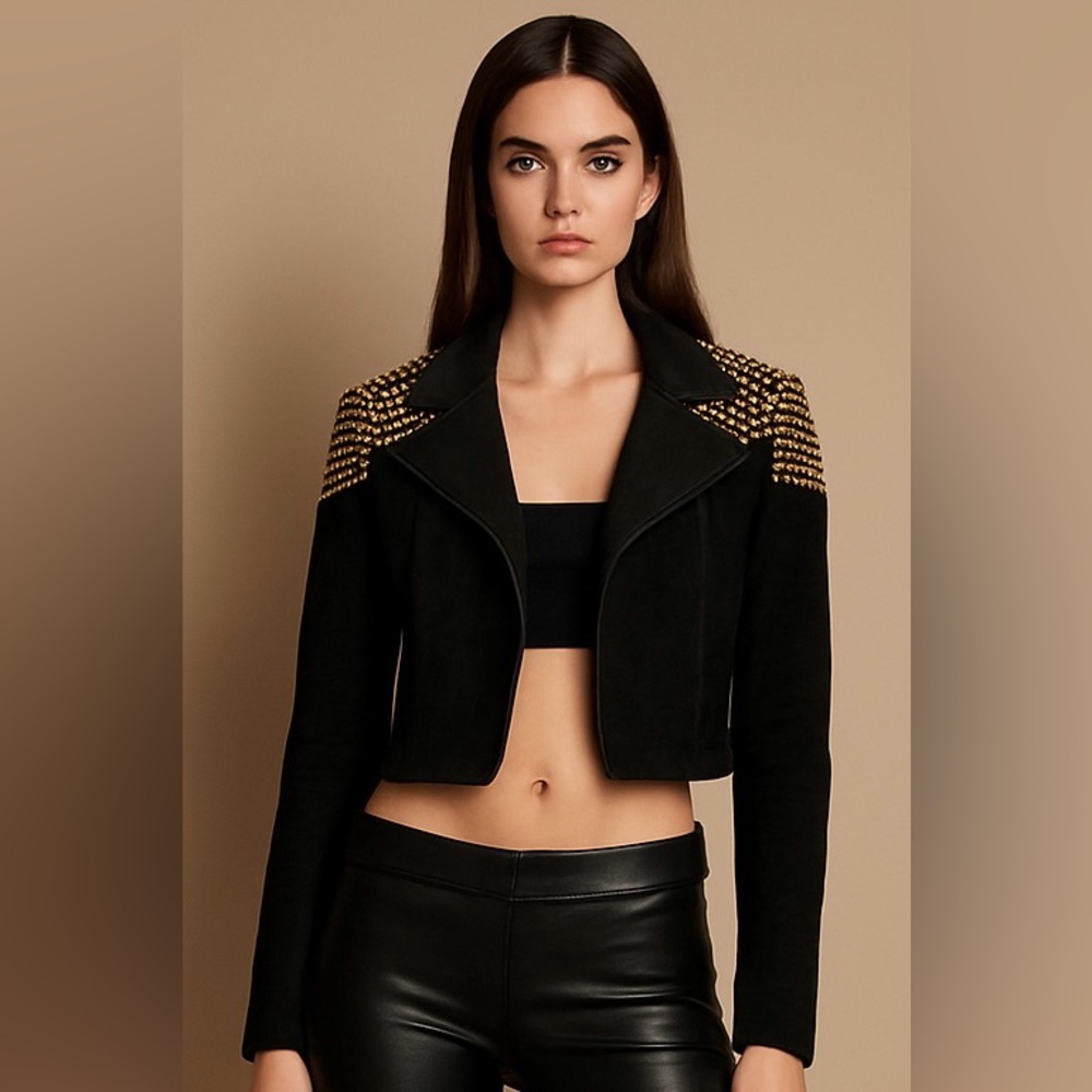 Beautiful Leather Black Studded Women's Jacket